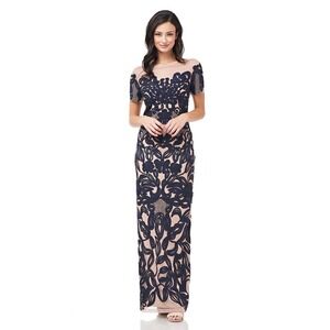 JS Collections Soutache Illusion Gown Semi Sheer‎ Formal Evening Maxi Size 14
